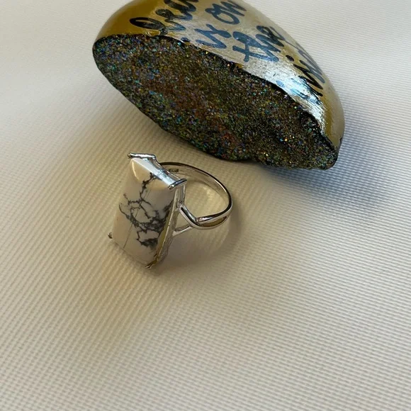 925 Sterling Silver Size 8.5 Marble Square Ring - Picture 4 of 8